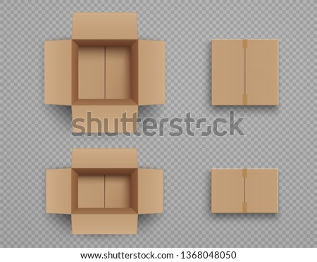 Set of mockup closed and open cardboard boxes Isolated on transparent background.