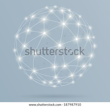 Network, global digital connections with glowing lines 