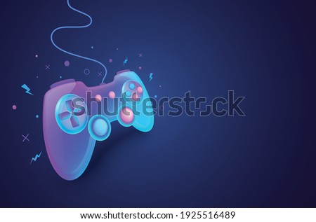 Neon game controller for controlling PC and console games. Game background concept.