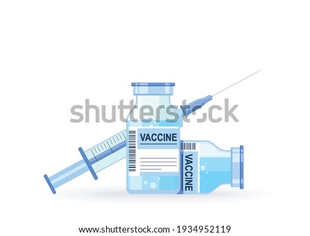 Medical disposable syringe with needle and vial of vaccine against virus. Vaccination coronavirus covid-19.