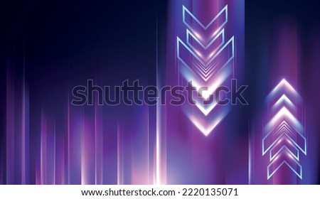Dynamic abstract background with glowing effects and arrows moving from top to bottom. High speed data streaming. Neon motion with light flares.