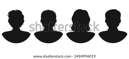 Silhouettes of male and female portraits. Black and white avatars people.