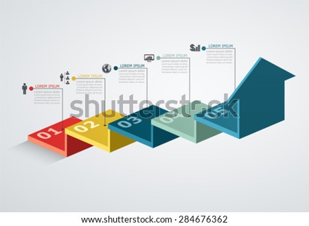 Infographic design template with step structure up arrow, Business concept with 5 options pieces