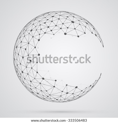 Global mesh sphere. Abstract geometric shape with spherical severed off triangular faces.