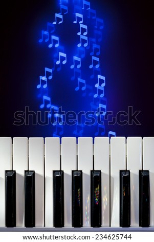 Piano Keyboard with Bokeh Notes
