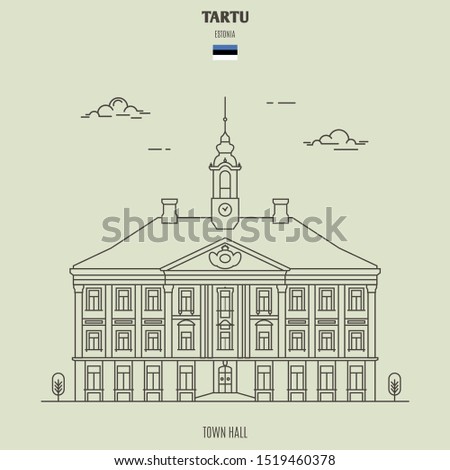 Town Hall in Tartu, Estonia. Landmark icon in linear style