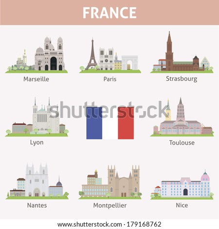 France. Symbols of cities. Vector set 