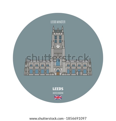 Leeds Minster in Leeds, UK. Architectural symbols of European cities. Colorful vector 