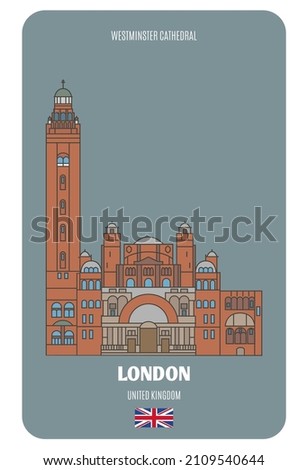 Westminster Cathedral in London, UK. Architectural symbols of European cities. Colorful vector 