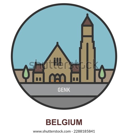 Genk. Cities and towns in Belgium. Flat landmark