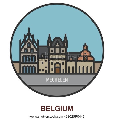 Mechelen. Cities and towns in Belgium. Flat landmark