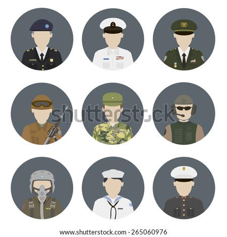 Military avatars. Vector set