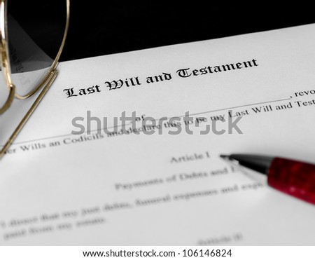 Last Will and Testament form with limited depth of field