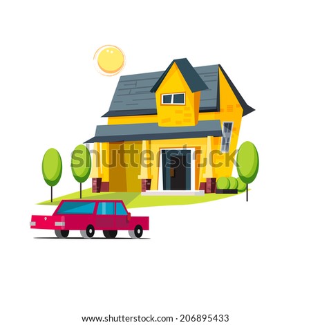home and car. happy family - vector illustration