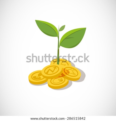 plant growth from money coin with icon of business and creativity. Business investment growth concept. startup – vector illustration