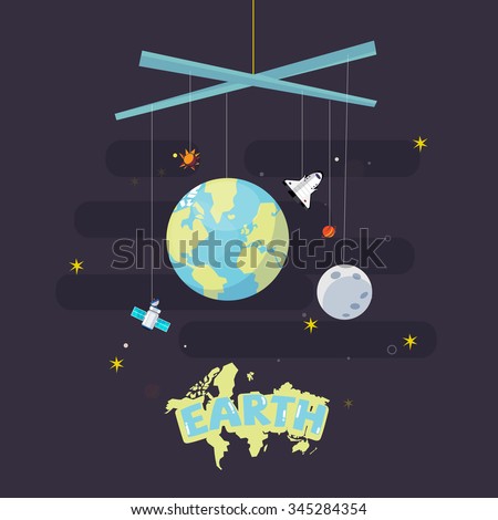 hanging earth, moon and star. come with outer space icon. planet earth concept - vector illustration