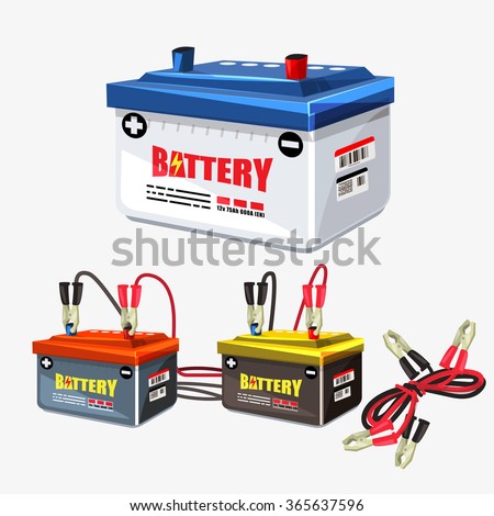 Car battery set. Jumper cable.two jumper cables clipped to the terminals - vector illustration