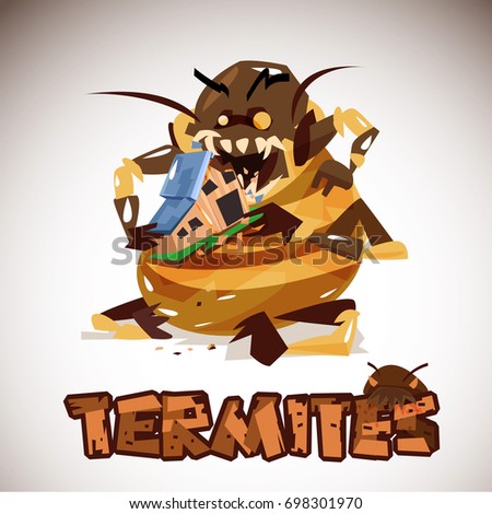 Giant Termites Monster eating your home. character design. typographic for header design - vector illustration