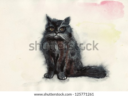 Watercolor cat. Original painting by Veronika Surovtseva.