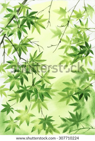 Maple leaves background original watercolor painting