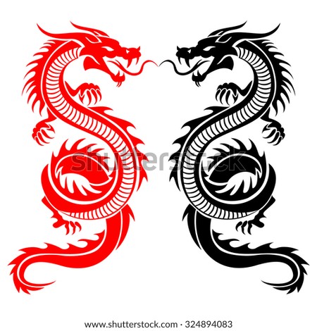 Black and red tribal dragon tattoo vector illustration