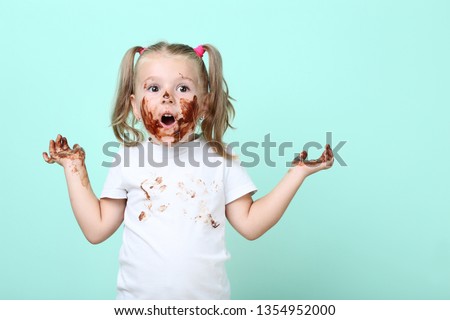 Similar – Image, Stock Photo Little girl with dirty and sad face. She is going to burst out crying that her favourite food is over