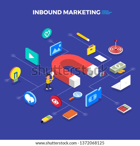 Isometric flat design concept inbound marketing. digital business solution for grab attention online consumer to finish conversion. Vector illustrate.