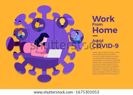 Illustrations concept coronavirus COVID-19. The company allows employees to work from home to avoid viruses. Vector illustrate.
