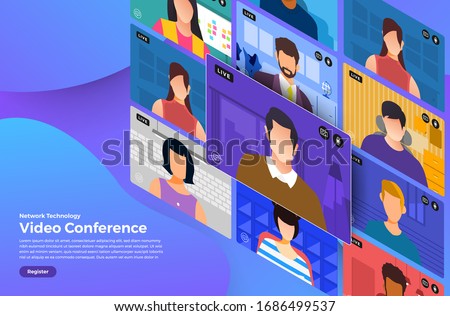 Illustrations flat design concept video conference. online meeting work form home. Vector illustrate.