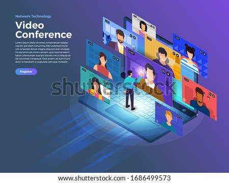 Illustrations flat design concept video conference. online meeting work form home. Vector illustrate. Imagine de stoc © 