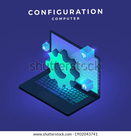 Illustrations concept configuration computer.Icon gear setting technology. Isometric vector graphic.
