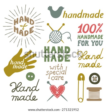 Vector Set Of Hand Drawing Logos For Handmade With Different Objects ...