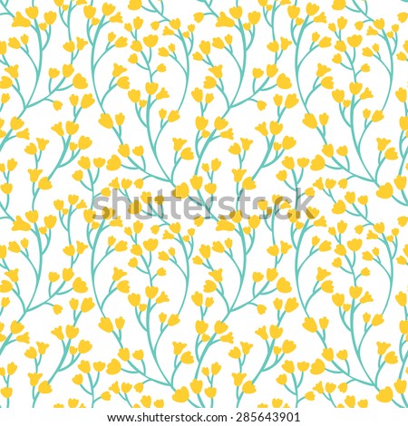Floral seamless pattern. Bright natural texture with yellow flowers. Summer hand drawing background.