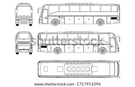 Bus outline vector illustration. Bus vehicle template vector isolated on white. View front, back, side, top.