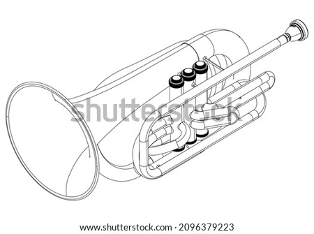 Trumpet outline vector illustration. Music instrument vector isolated sign on white background.