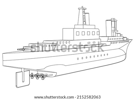 USS Indianapolis war ship outline vector. Military vehicle template vector isolated on white.