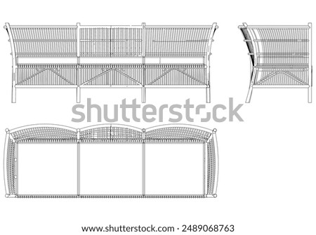 Sofa Line Vector Illustration. Different Views of Modern Sofa, Ideal for Furniture Design and Interior Concepts with Front, Side, and Top Views