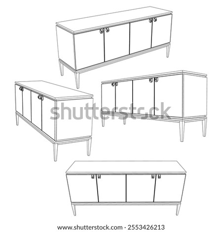 Chest of drawers outline icon. Line art illustration of TV stand, dresser. Modern commode, furniture in scandinavian style for home interior. Linear vector illustration isolated on white background