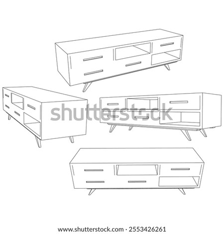 Chest of drawers outline icon. Line art illustration of TV stand, dresser. Modern commode, furniture in scandinavian style for home interior. Linear vector illustration isolated on white background