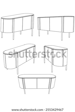 Chest of drawers outline icon. Line art illustration of TV stand, dresser. Modern commode, furniture in scandinavian style for home interior. Linear vector illustration isolated on white background