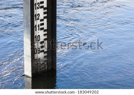 Water level measurement gauge used to monitor the water levels. Water level measurement during flood.