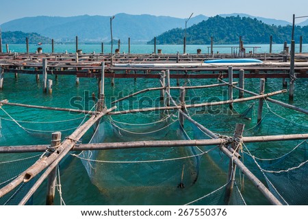 a floating basket for keeping live fish in water,thailand
