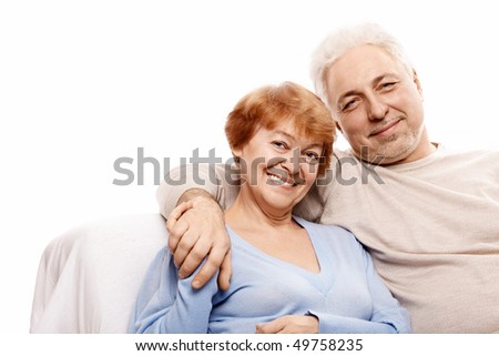 Elderly happy couple on a white background