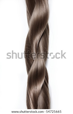 Thick plait from hair on a white background