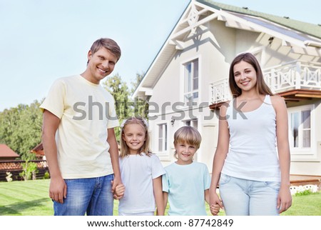 Families with children against the house