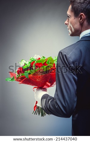 Man with bouquet of flowers
