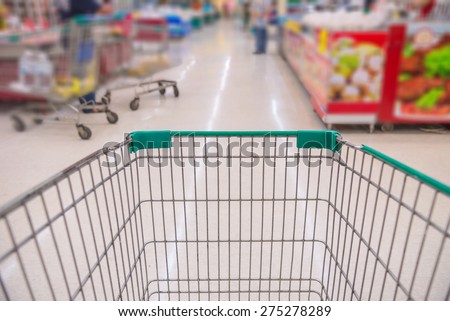 Closeup of trolley for shopping at supermarket.