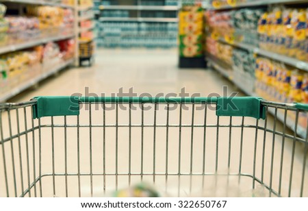 Closeup of trolley for shopping at supermarket.