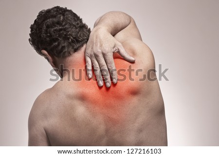 Shoulder and back pain isolated injury concept