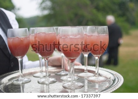 Glasses of bloody mary being served at fancy party